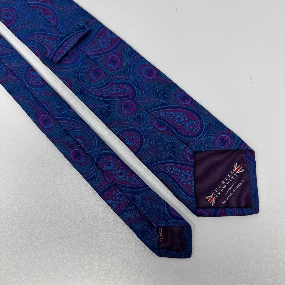 Charles Tyrwhitt Mens Blue Purple Paisley Silk Tie Handmade in‎ England
